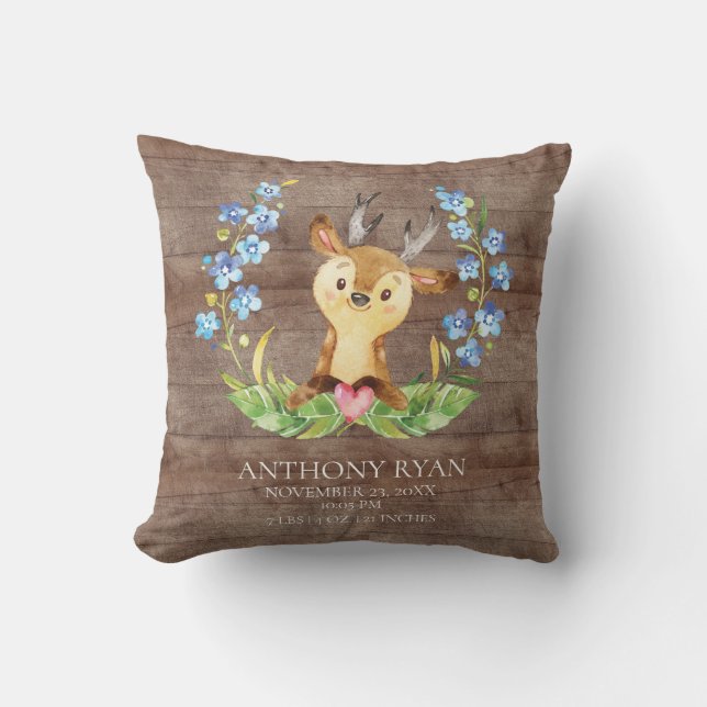 Sweet Deer Baby Birth Stats Pillow Kissen (Vorderseite)