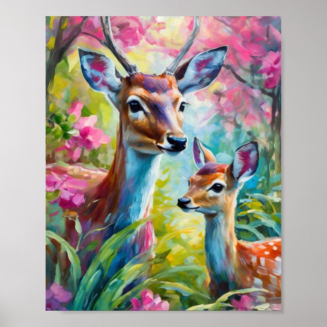 Sweet Deer Colorful Moderne Abstrakte Kunst Poster (Vorne)