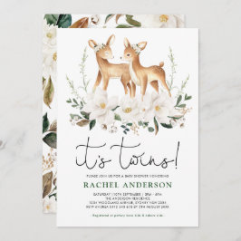 Sweet Deer Twins Baby Dusche Elfenbein Blumengrün Einladung