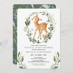 Sweet Deer Woodland Greenery Virtual Baby Shower Einladung