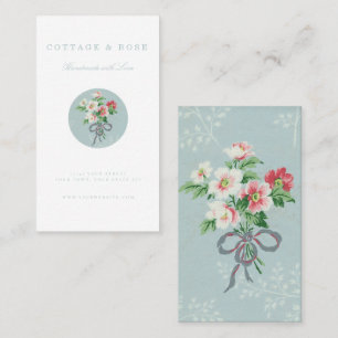 Sweet Delicate Shabby Hütte Blue Floral Bouquet Visitenkarte