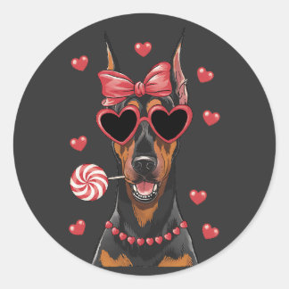Sweet Doberman Pinscher mit Lollipop Valentine Runder Aufkleber