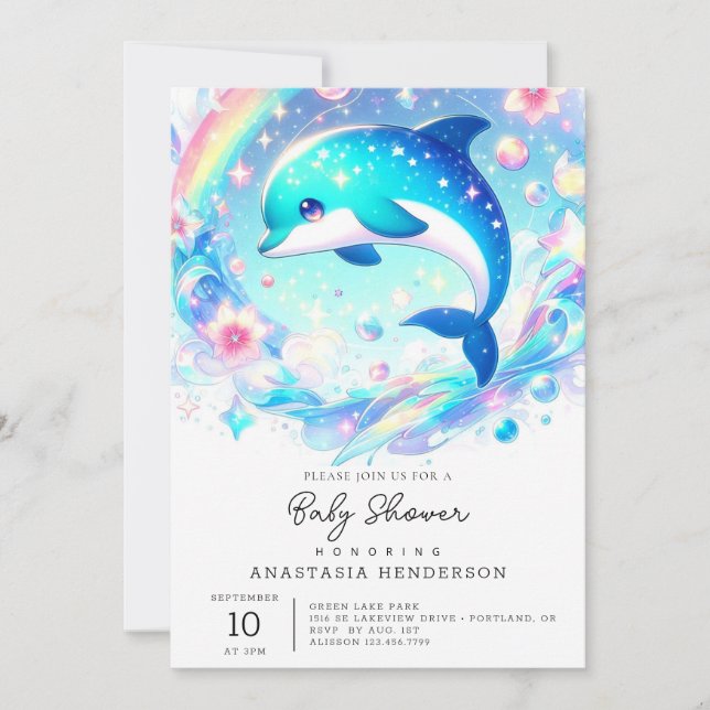 Sweet Dolphin Baby Dusche Einladung (Vorderseite)