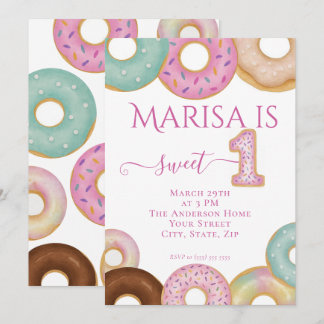 Sweet Donut Birthday | Party für farbige Kinder - Einladung