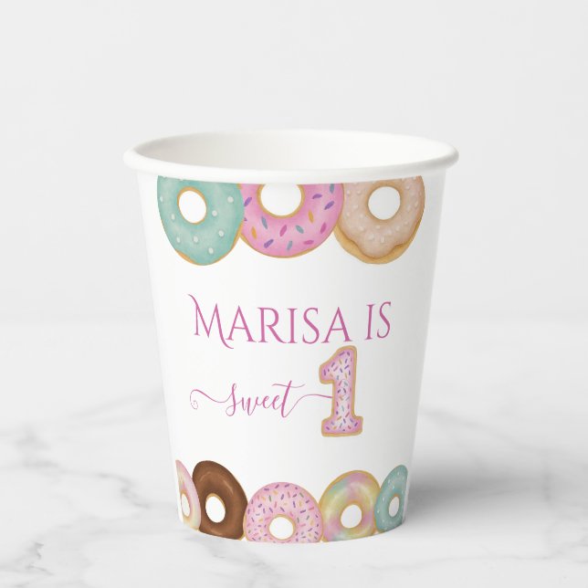 Sweet Donut Birthday | Party für farbige Kinder - Pappbecher (Vorderseite)