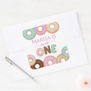 Sweet Donut Birthday Party für farbige Kinder - Quadratischer Aufkleber