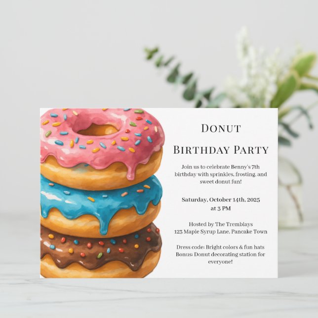Sweet Donut Brunch | Geburtstagsfeier Einladung (Stehend Vorderseite)