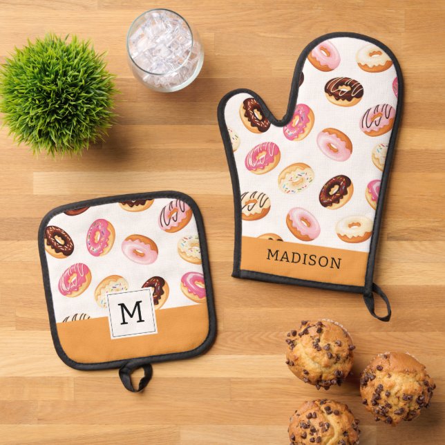 Sweet Donut Pattern Ofenhandschuh & Topflappen-Set (Oben Unten)