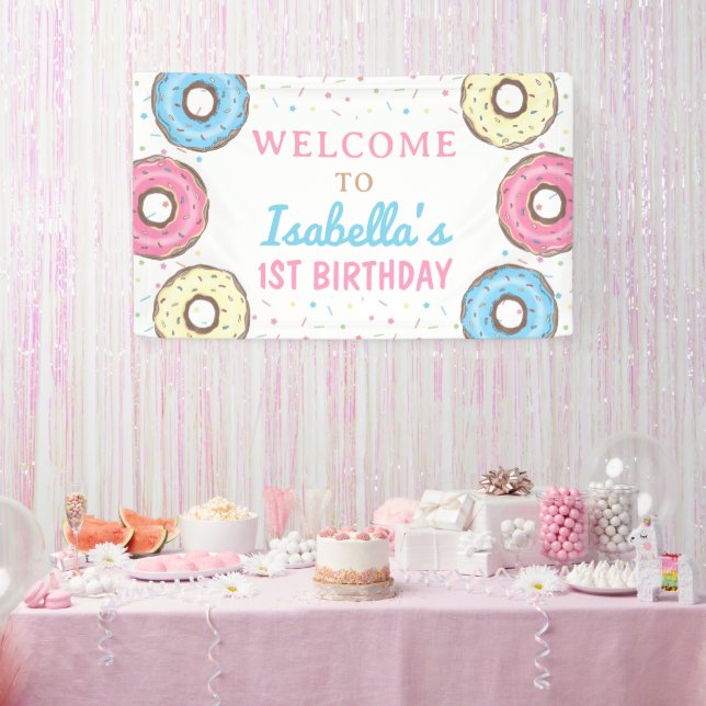 Sweet Donuts Sprinkles Geburtstag BegrüßungsHinter Banner (Party)