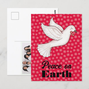Sweet Dove & Berries Red Snowflakes Weltfrieden Postkarte