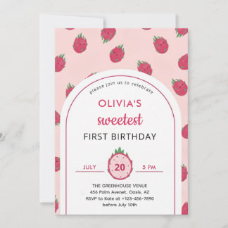 Sweet Dragon Fruit First Birthday Invitation Einladung