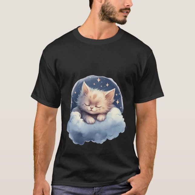 Sweet Dream Cat Sleeping on Cloud Night Sky Art 🌙 T-Shirt (Vorderseite)