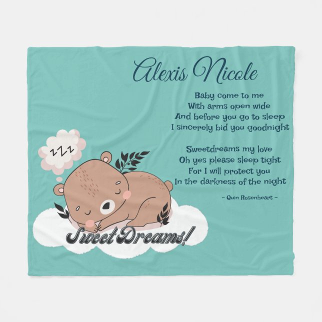 Sweet Dreams Baby Bear Fleecedecke (Vorderseite (Horizontal))