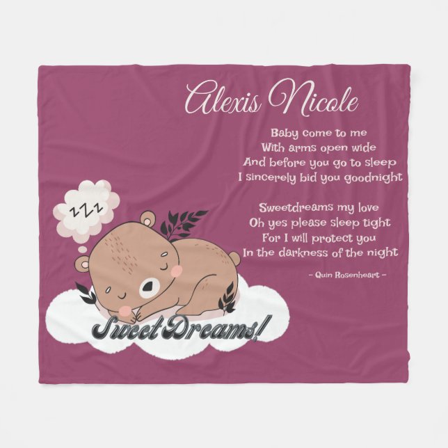 Sweet Dreams Baby Bear Fleecedecke (Vorderseite (Horizontal))