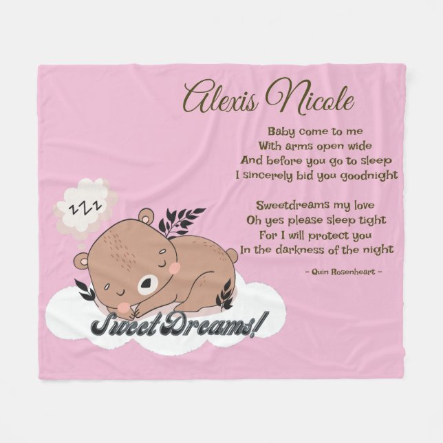 Sweet Dreams Baby Bear Fleecedecke (Vorderseite (Horizontal))