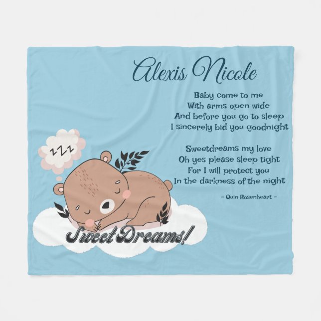 Sweet Dreams Baby Bear Fleecedecke (Vorderseite (Horizontal))