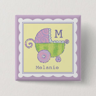 Sweet Dreams Baby Carriage Lavendel Mit Monogramm Button