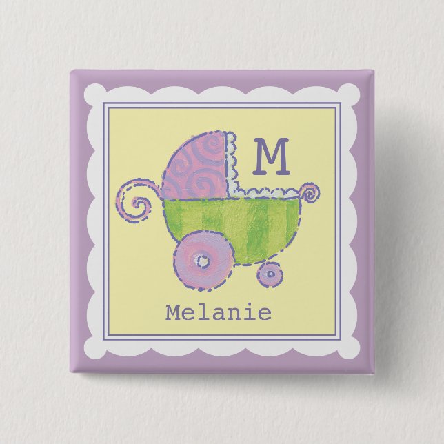 Sweet Dreams Baby Carriage Lavendel Mit Monogramm Button (Vorderseite)