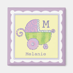 Sweet Dreams Baby Carriage Lavendel Mit Monogramm Magnet