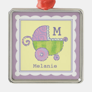 Sweet Dreams Baby Carriage Lavendel Mit Monogramm Ornament Aus Metall