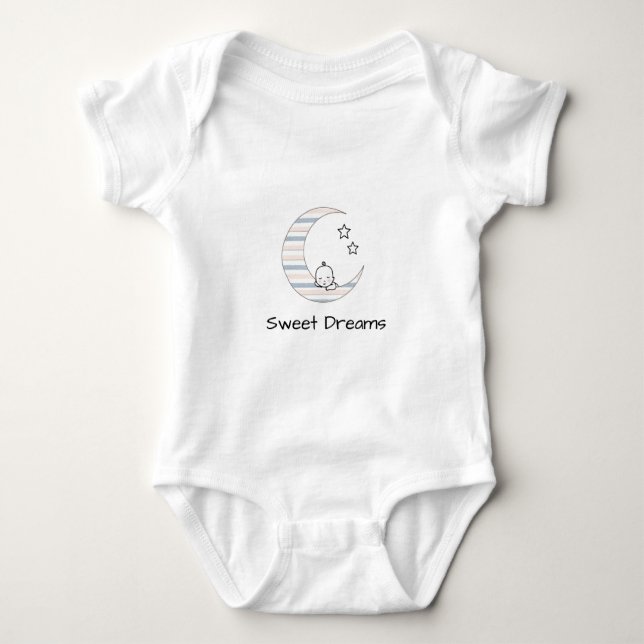 Sweet Dreams Baby - Crescent Moon & Stars Line Kun Baby Strampler (Vorderseite)