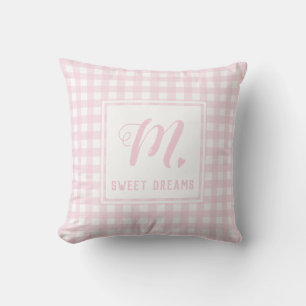 Sweet Dreams Baby Pink Medium Gingham Monogram Kissen