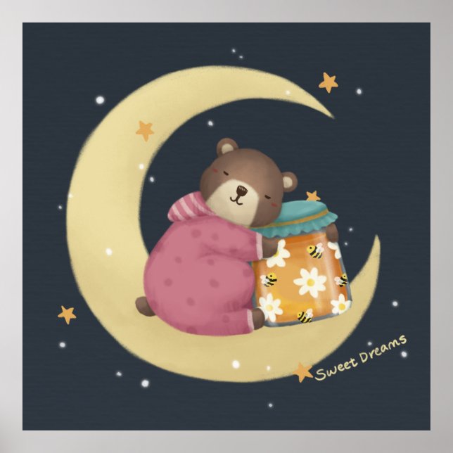 Sweet Dreams: Bären & Honey Illustration Poster (Vorne)