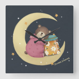 Sweet Dreams: Bären & Honey Illustration Quadratische Wanduhr
