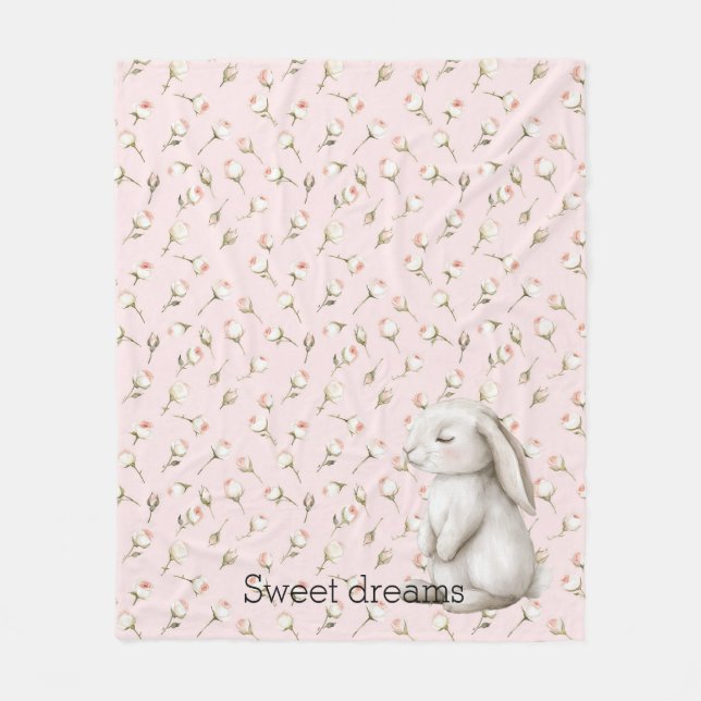 Sweet Dreams Bunny Rabbit Rose Pink Floral Fleecedecke (Vorderseite)