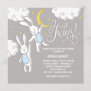 "Sweet Dreams Bunny" Twins Baby Dusche Einladung