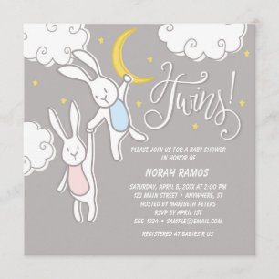 "Sweet Dreams Bunny" Twins Baby Dusche Einladung
