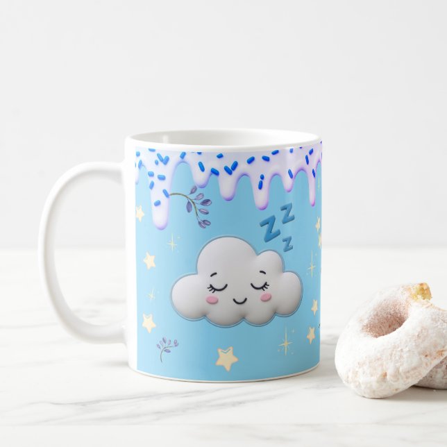 Sweet Dreams Cute Sleeping Cloud and Blueberry Mug Kaffeetasse (Mit Donut)