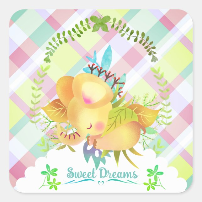 Sweet Dreams Elephant Baby Quadratischer Aufkleber (Vorderseite)