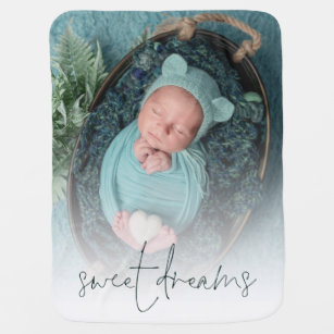 Sweet Dreams Foto Monogram Turquoise Baby Blanket Babydecke
