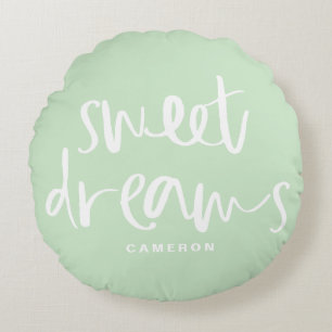 Sweet Dreams Handschrift Minze Green Custom Rundes Kissen
