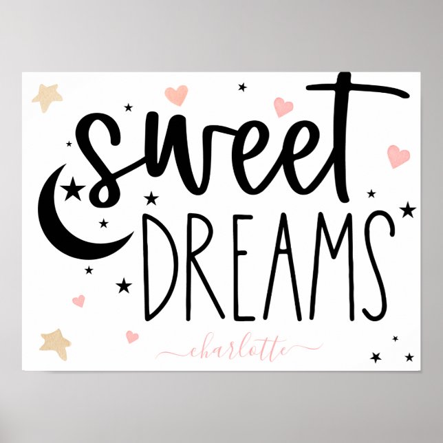 Sweet Dreams Hearts Stars Pink Girly Poster (Vorne)