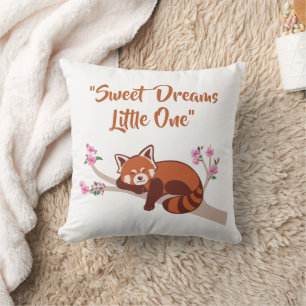"Sweet Dreams Little One" Sleepy Red Panda White Kissen