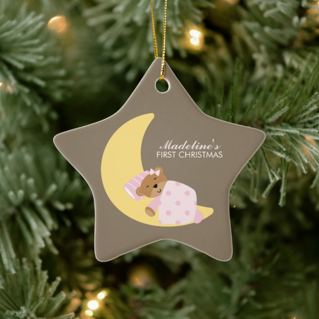Sweet Dreams Lullaby Girl Baby's First Christmas Keramik Ornament (Baum)