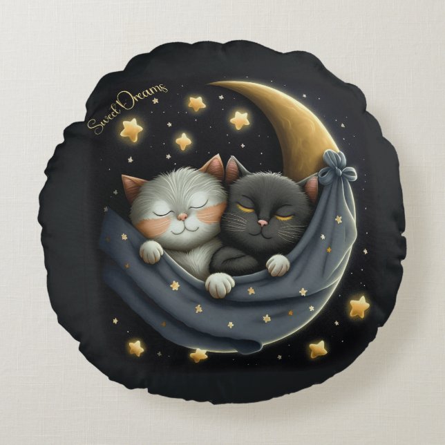 Sweet Dreams Niedlich Design Kitten Rundes Kissen (Vorderseite)