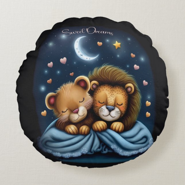 Sweet Dreams Niedlich Design Lion Rundes Kissen (Vorderseite)