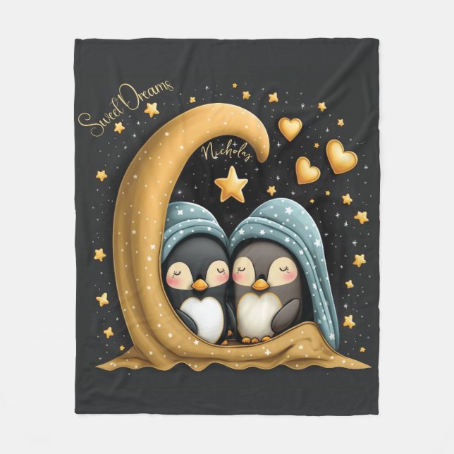 Sweet Dreams Niedlich Design Pinguin Personalisier Fleecedecke (Vorderseite)