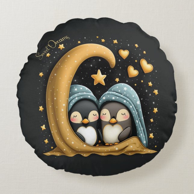 Sweet Dreams Niedlich Design Pinguin Rundes Kissen (Vorderseite)