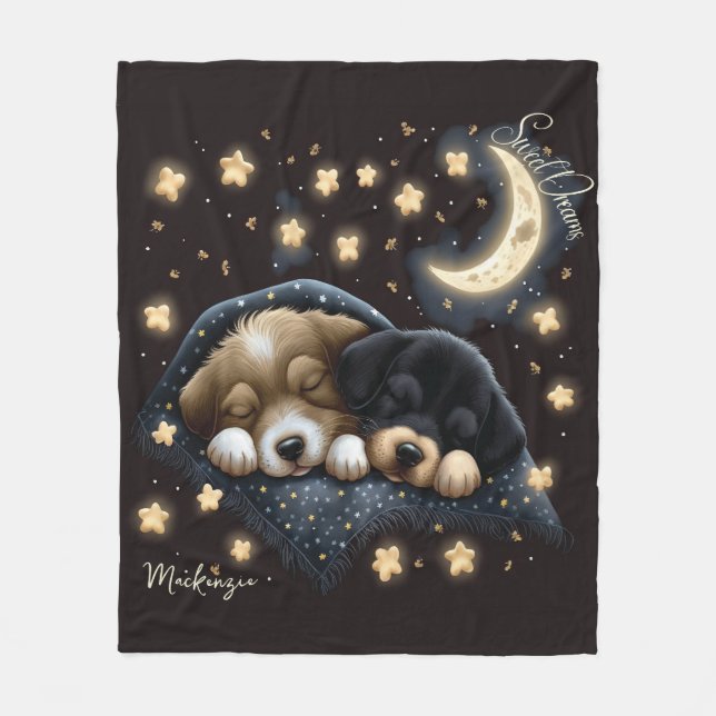 Sweet Dreams Niedlich Design Welpe Personalisiert  Fleecedecke (Vorderseite)