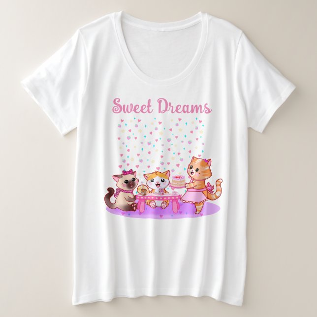 Sweet Dreams Niedliche Kätzchen Plus Größe Schlafe Große Größe T-Shirt (Design vorne)
