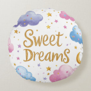 Sweet Dreams - Niedliche Wolken und Sterne - Illus Rundes Kissen