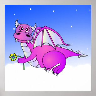 Sweet Dreams - Niedlicher Lila Drache mit Blume Poster