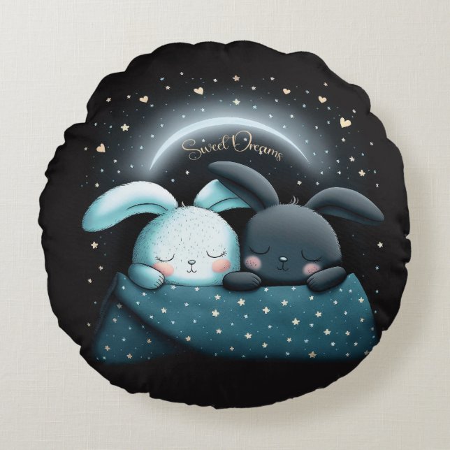 Sweet Dreams Niedliches Design Bunny Rundes Kissen (Vorderseite)