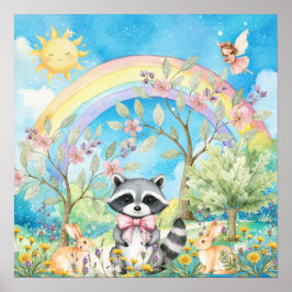 Sweet Dreams Rainbow Raccoon & Rabbits Nursery  Poster
