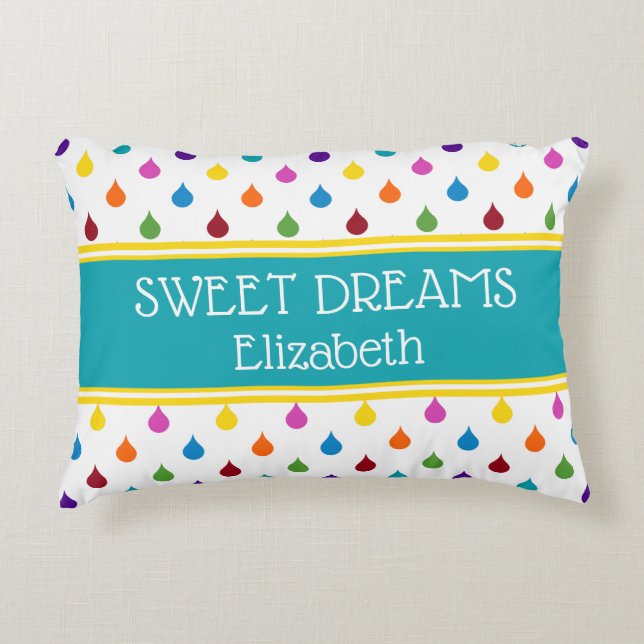 Sweet Dreams Rainbow Raindrops Personalisiert Dekokissen (Vorderseite)