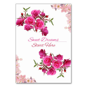 Sweet Dreams starten hier Rose Table Card Tischnummer